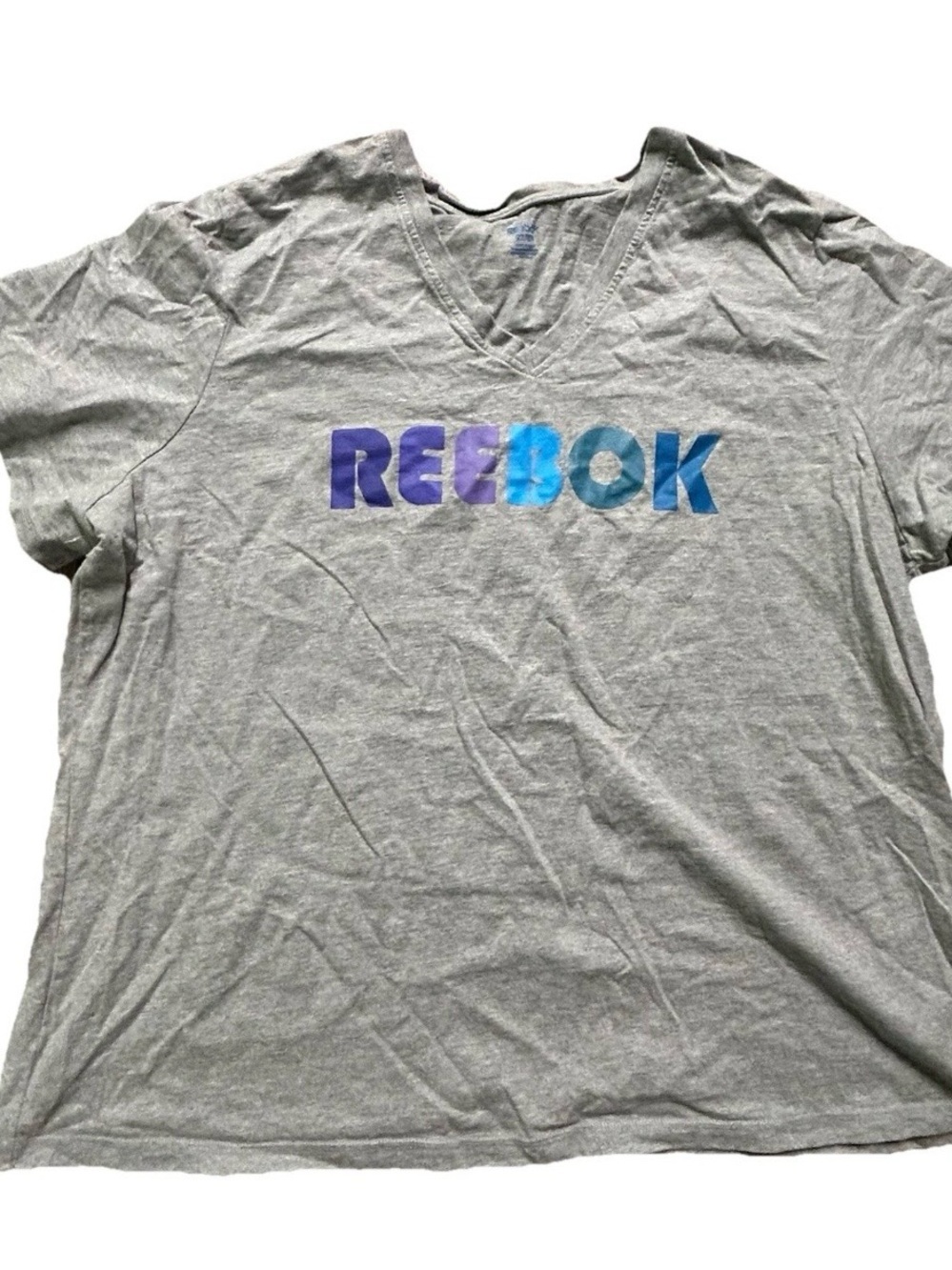 Women’s Reebok Grey Short Sleeve V Neck T Shirt Size 22/24 Gym Workout Exercise